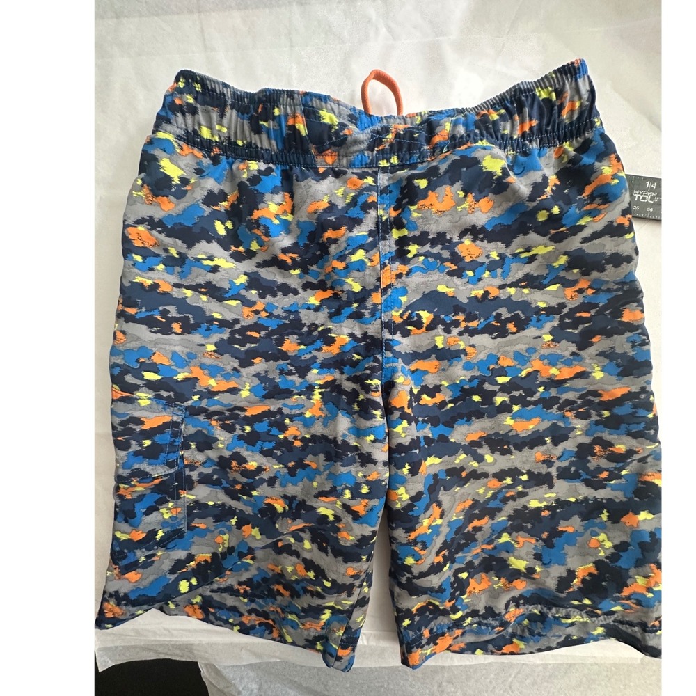 Columbia Boys Camo Swim Trunks Blue Orange Omni-Shade Mesh Lined Size M 10/12